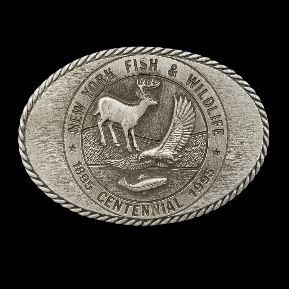 New York Fish and Wildlife Centennial 1995 Belt Buckle Sid Bell Originals Pewter - Picture 2 of 9